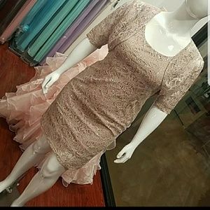 Sz L champagne/beige dress with 3/4 sleeve bolero